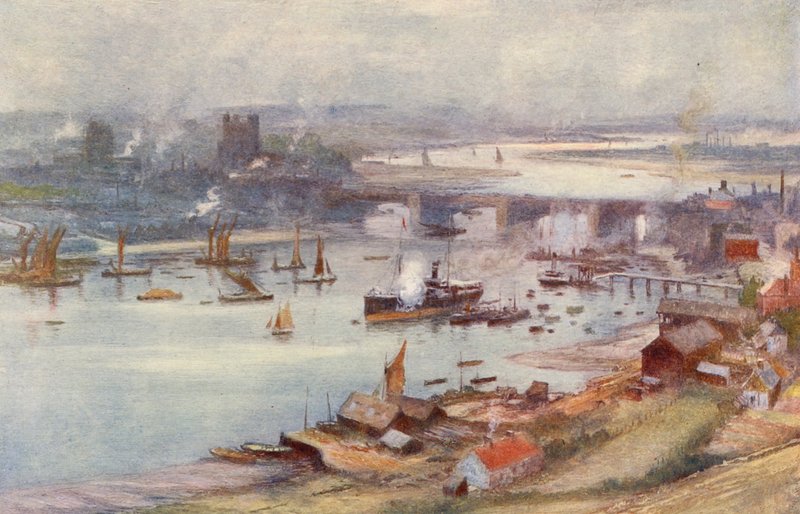 Rochester och Medway (färglitografi) av Charles William Wyllie