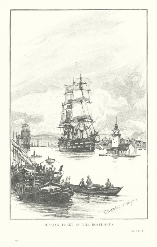 Ryska flottan i Bosporen (litografi) av Charles William Wyllie