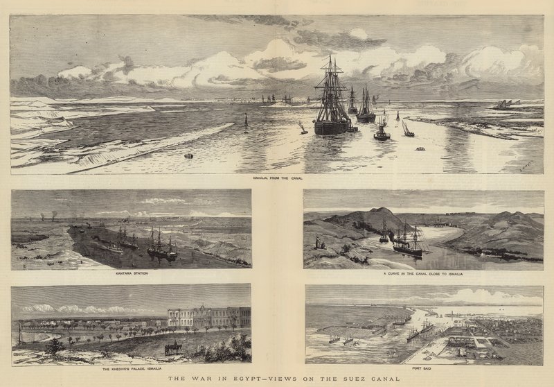 Kriget i Egypten, utsikt över Suezkanalen av Charles William Wyllie