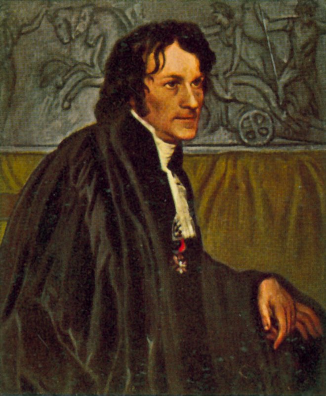 Bertel Thorvaldsen, dansk skulptör (färglitografi) av Christoffer-Wilhelm Eckersberg