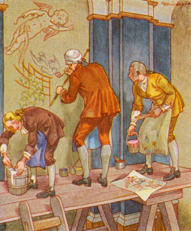 Dekorationsmaler / Dekorationsmålare (färglitografi) av Christophe (1856 1945)