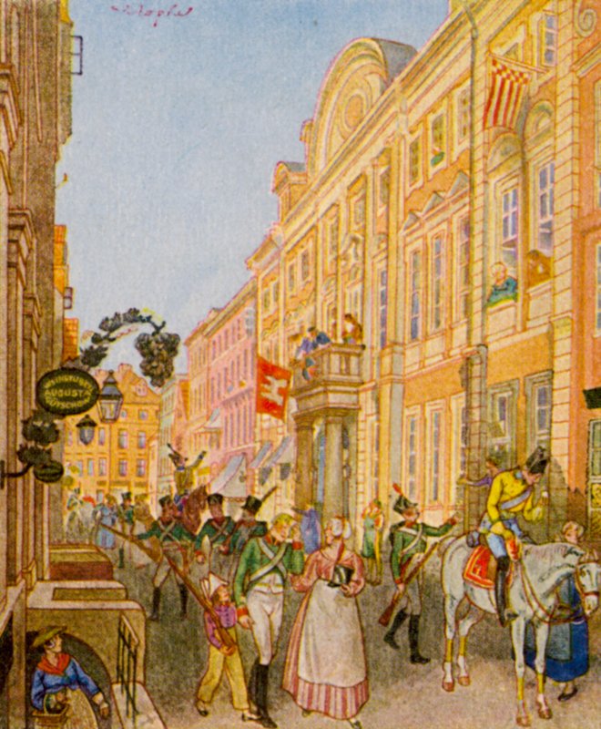 Hamburger Burgerwehr / Hamburger Militia (färglitografi) av Christophe (1856 1945)