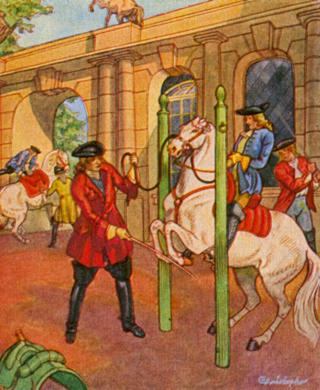 Reitschule / Ridskola (färglitografi) av Christophe (1856 1945)
