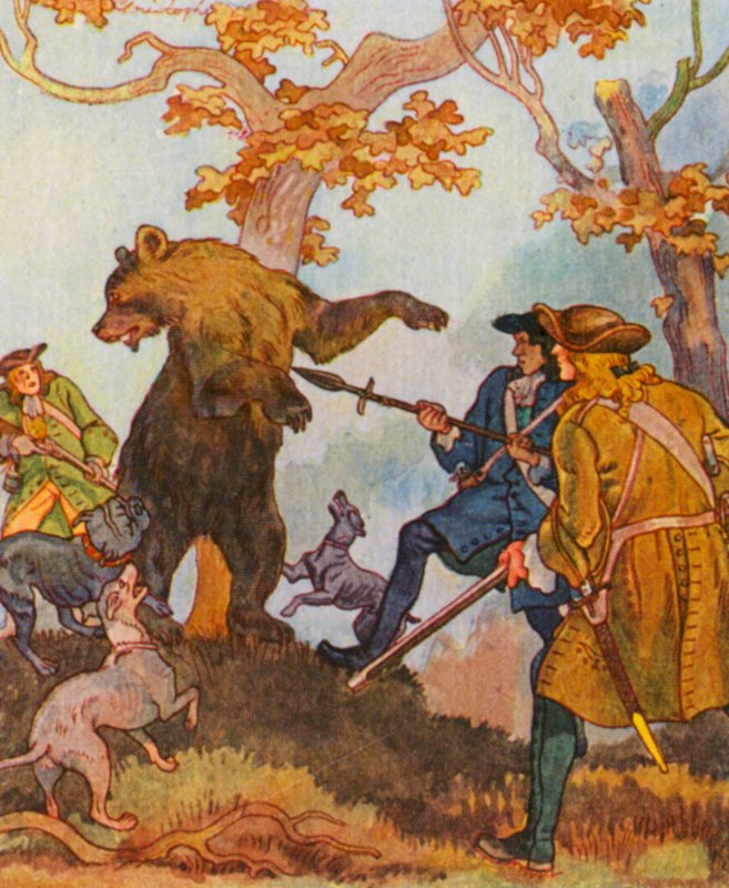 Barenjagd / Björnjakt (färglitografi) av Christophe (1856 1945)