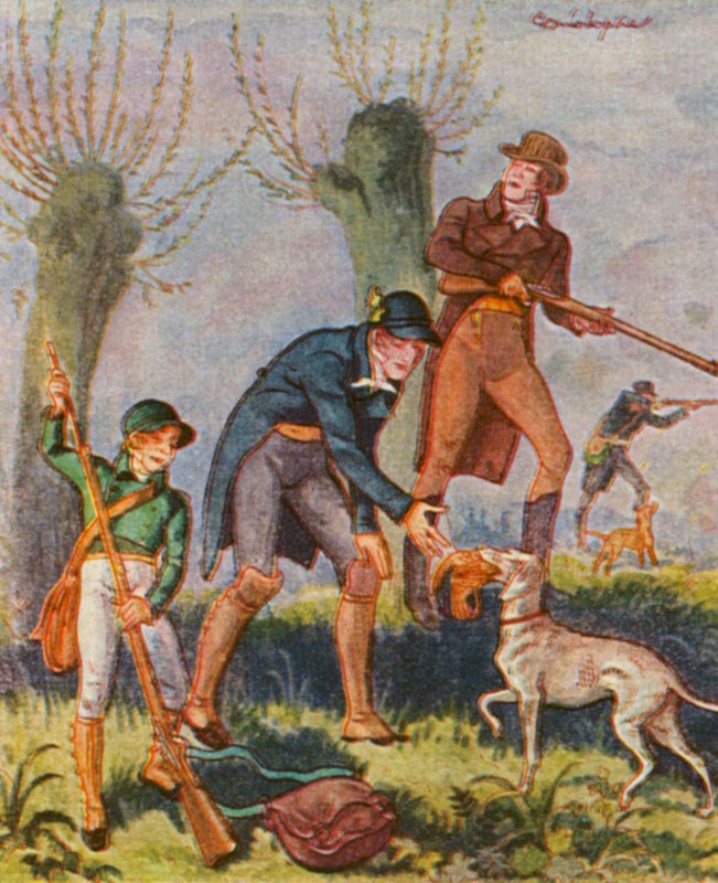 Bekassinenjagd / Snipjakt (färglitografi) av Christophe (1856 1945)