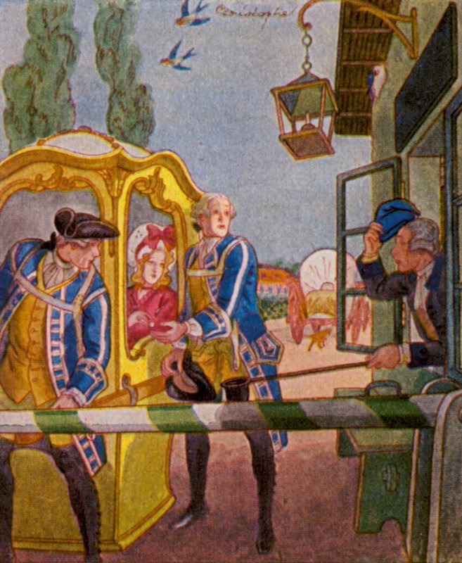 Chaise Am Schlagbaum / Chaise at the Turnpike (färglitografi) av Christophe (1856 1945)