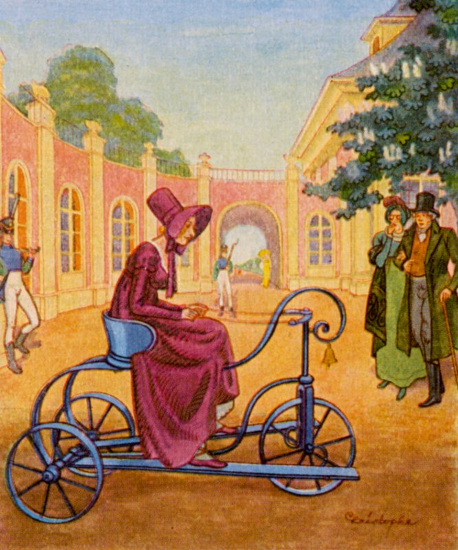 Draisinenfahren / Körning med handbil (färglitografi) av Christophe (1856 1945)