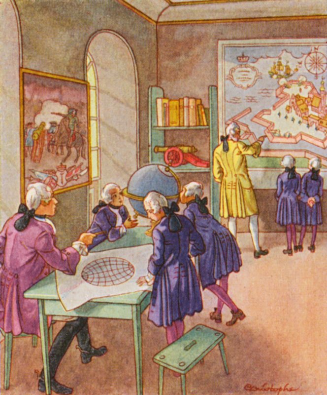 Kriegsschule / Krigsskola (färglitografi) av Christophe (1856 1945)