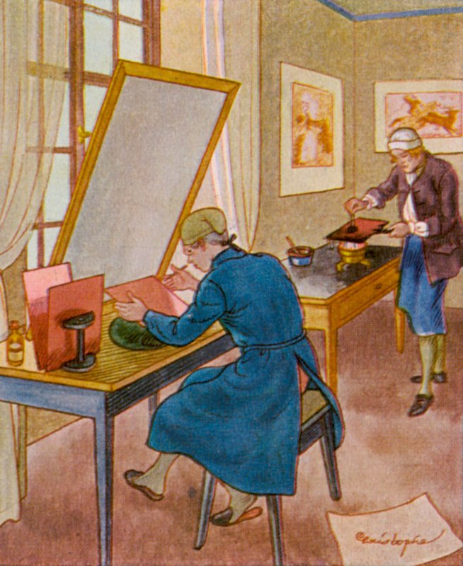 Graverare (färglitografi) av Christophe (1856 1945)