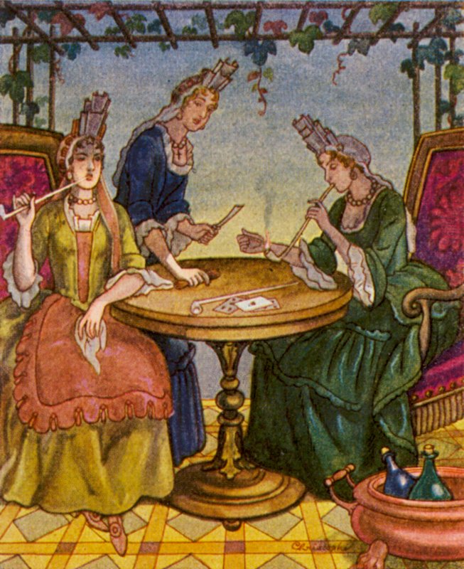 Raucherinnen / Rökare (färglitografi) av Christophe (1856 1945)