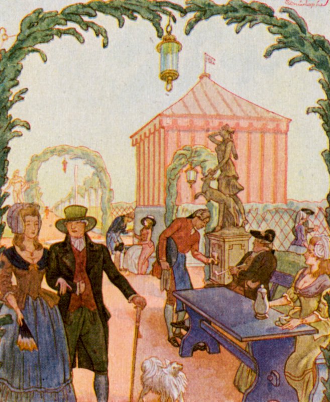 Schmausengarten Vor Nurnberg / Festträdgård framför Nürnberg (färglitografi) av Christophe (1856 1945)