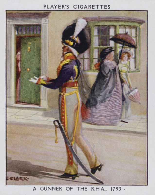 A Gunner of the Royal Horse Artillery (färg litho) av Christopher (after) Clark