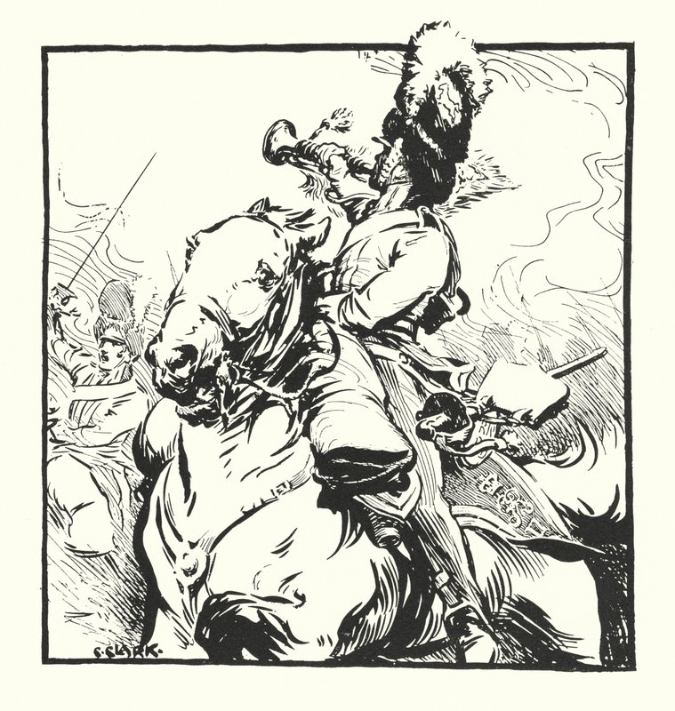 Bugler of the Scots Greys, teckning för en annons för Major Drapkin & Co