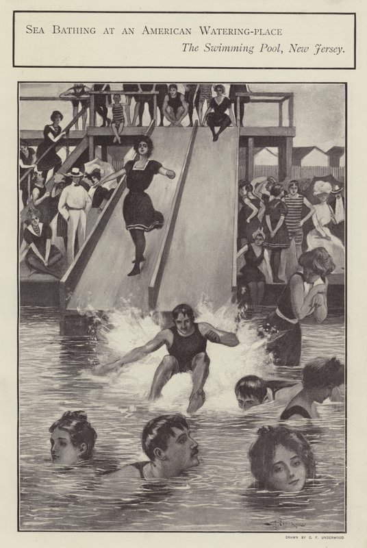 Havsbad vid en pool i New Jersey, USA (litho) av Clarence F. Underwood