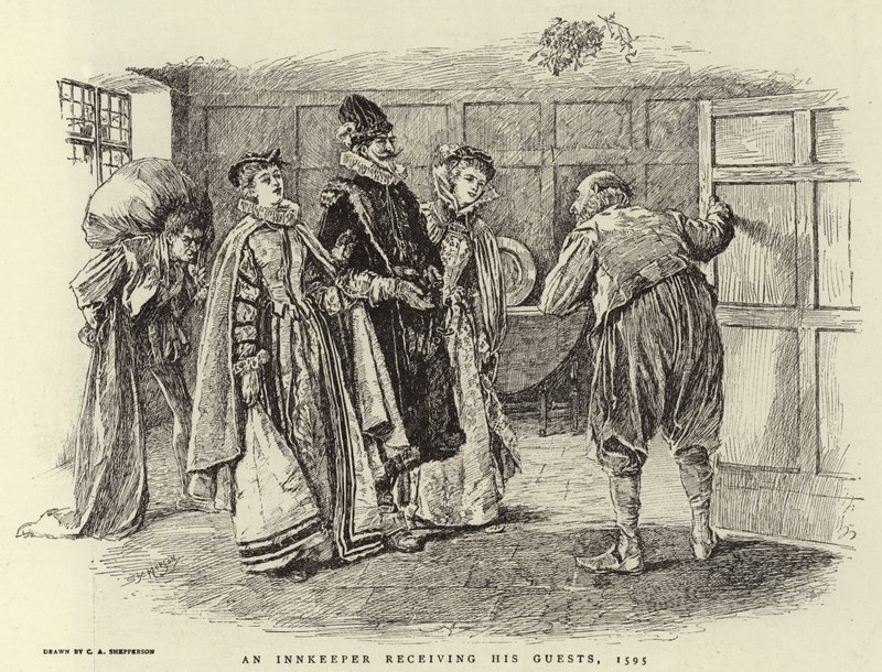 En värdshusägare som tar emot sina gäster, 1595 av Claude Shepperson