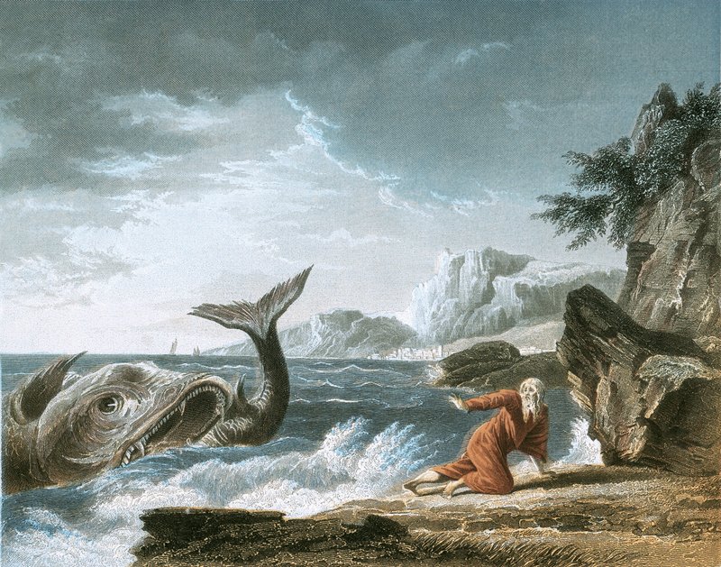 Jona har kräkts ut av valen på torra land av Claude Joseph Vernet