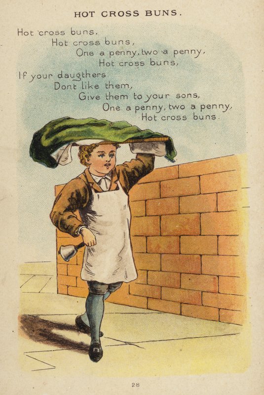 Nursery rim: Hot Cross Buns (chromolitho) av Constance Haslewood