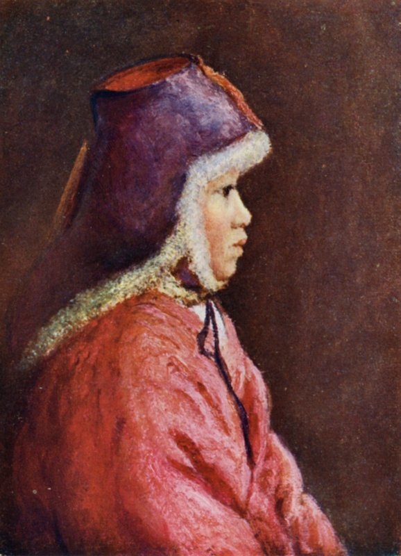 En koreansk tjej i vinterklänning (färg litho) av Constance J.D. Coulson