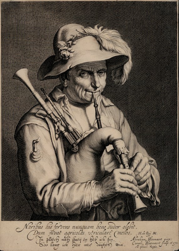 Man spelar säckpipa (gravyr) av Cornelis Bloemaert