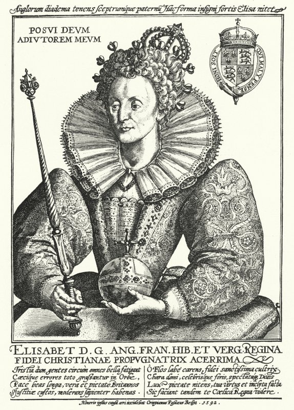 Elizabeth I, drottning av England (gravyr) av Crispin I de (after) Passe
