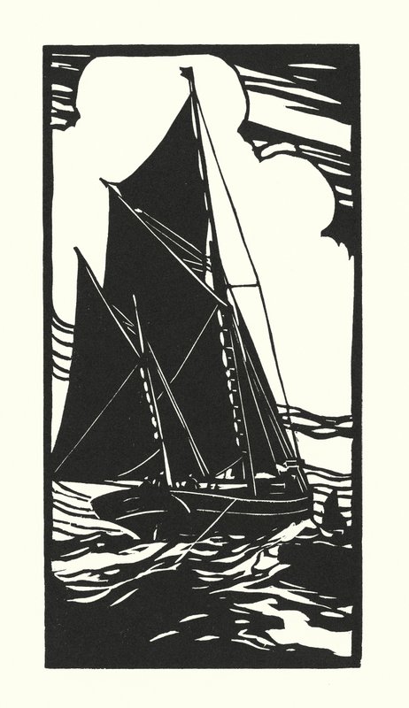 Fiskebåtar och pråmar: Brixham trålare (träsnitt) av Cyril A. Wilkinson