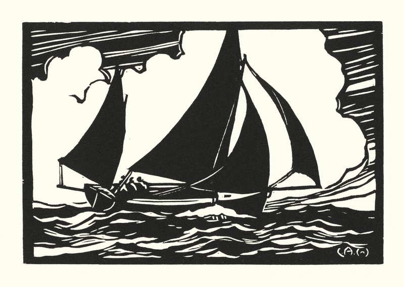 Fiskebåtar och pråmar: Falmouth Quay Punt (träsnitt) av Cyril A. Wilkinson