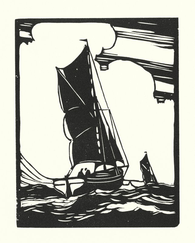 Fiskebåtar och pråmar: Leigh Bawley (träsnitt) av Cyril A. Wilkinson