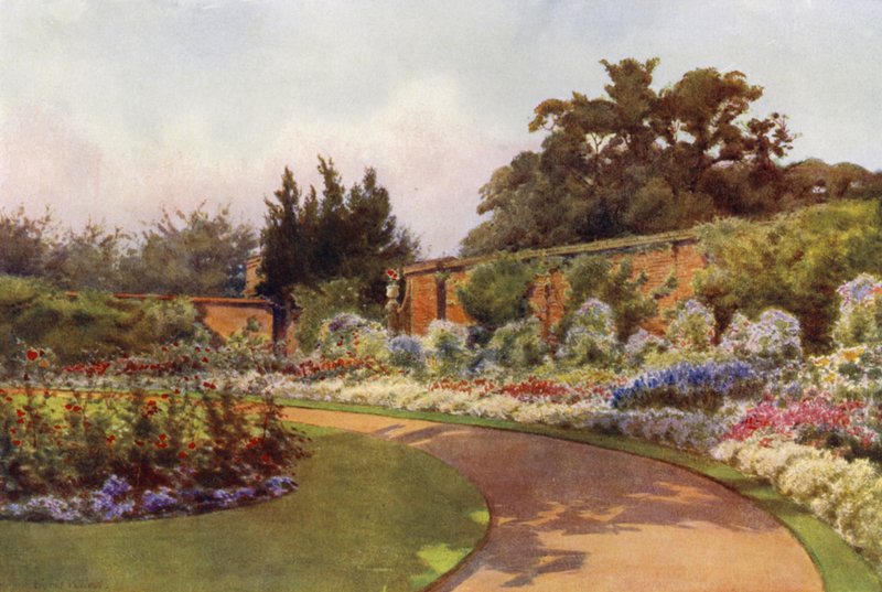 En årlig gräns, prinsessan Charlottes trädgård, Claremont (färg litho) av Cyril Ward