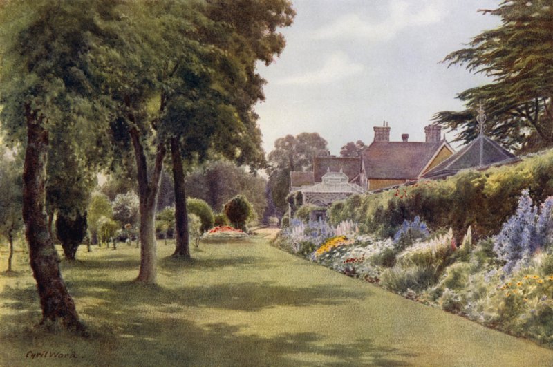 Herbaceous Border, Osborne Cottage (färg litho) av Cyril Ward