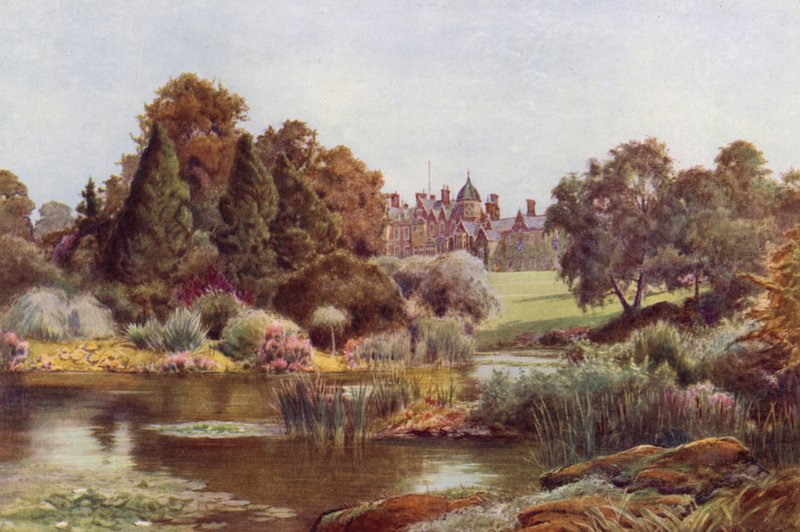 The Lake in the West Garden, Sandringham (färg litho) av Cyril Ward