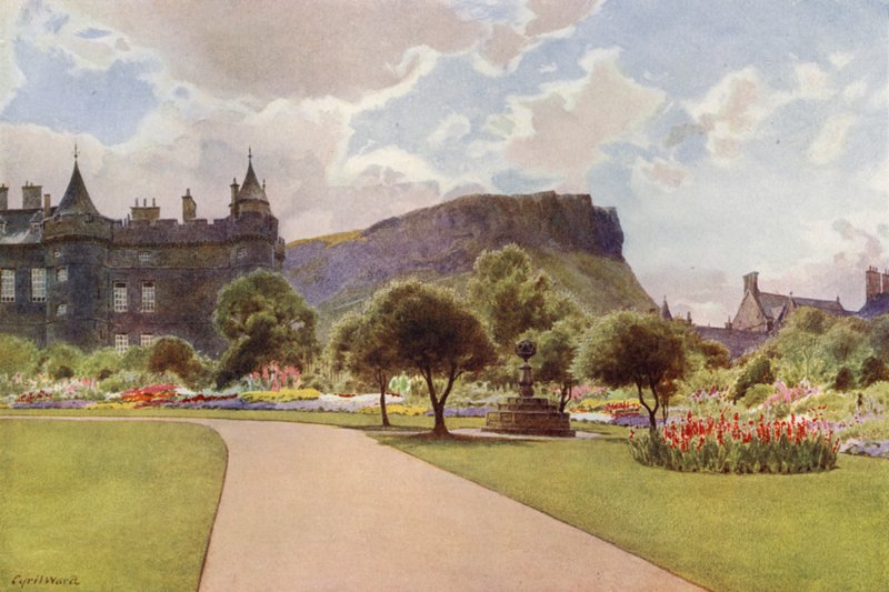 The North Garden, Holyrood Palace (färg litho) av Cyril Ward