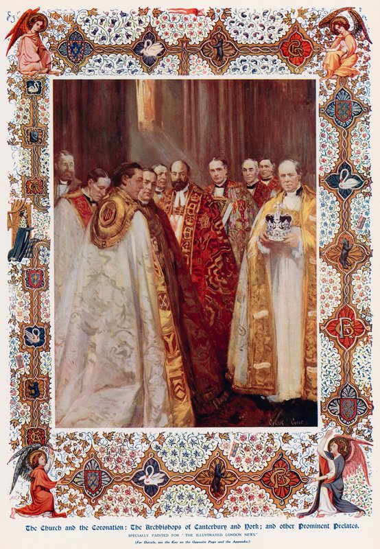 Ärkebiskoparna av Canterbury och York och andra framstående prelater (färg litho) av Cyrus (after) Cuneo