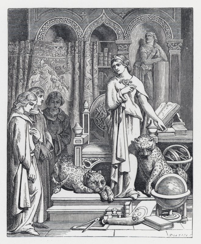 Illustration till Tennysons dikt, The Princess (gravyr) av Daniel (after) Maclise
