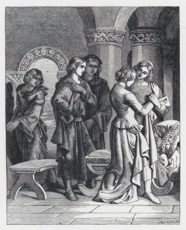 Illustration till Tennysons dikt, Prinsessan (gravyr) av Daniel (after) Maclise