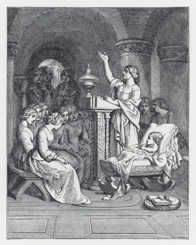 Illustration till Tennysons dikt, Prinsessan (gravyr) av Daniel (after) Maclise