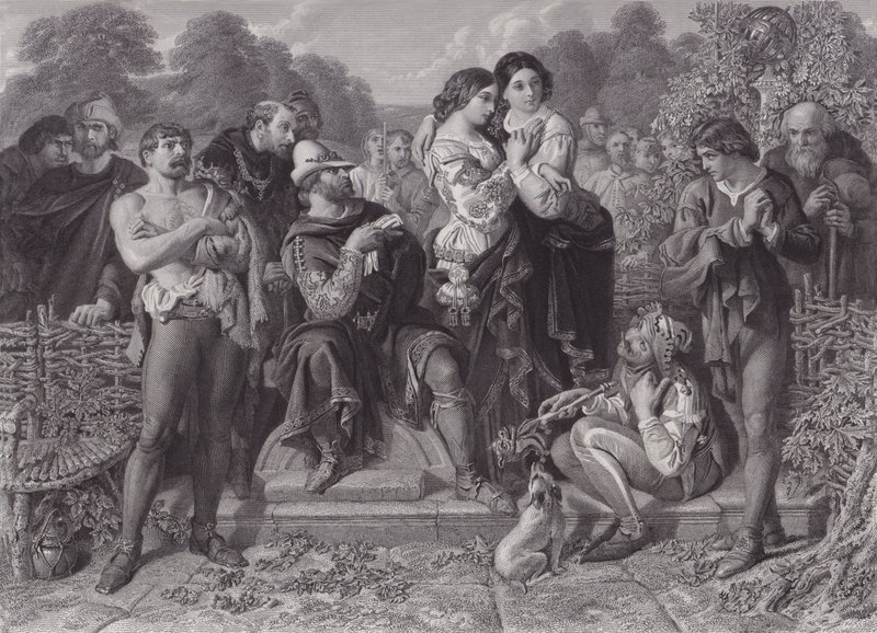Orlando och brottaren, "Som du gillar det" (gravyr) av Daniel (after) Maclise