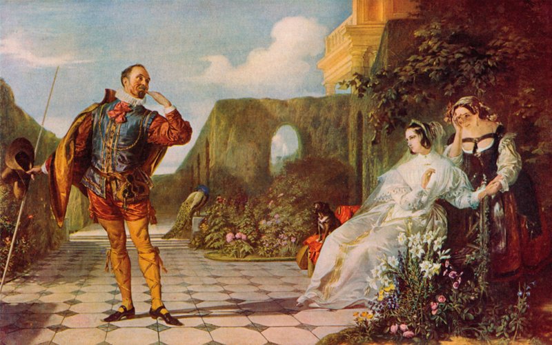 Shakespeare: Malvolio och Olivia, Twelfth Night, Act III, Scene 4 (färg litho) av Daniel (after) Maclise