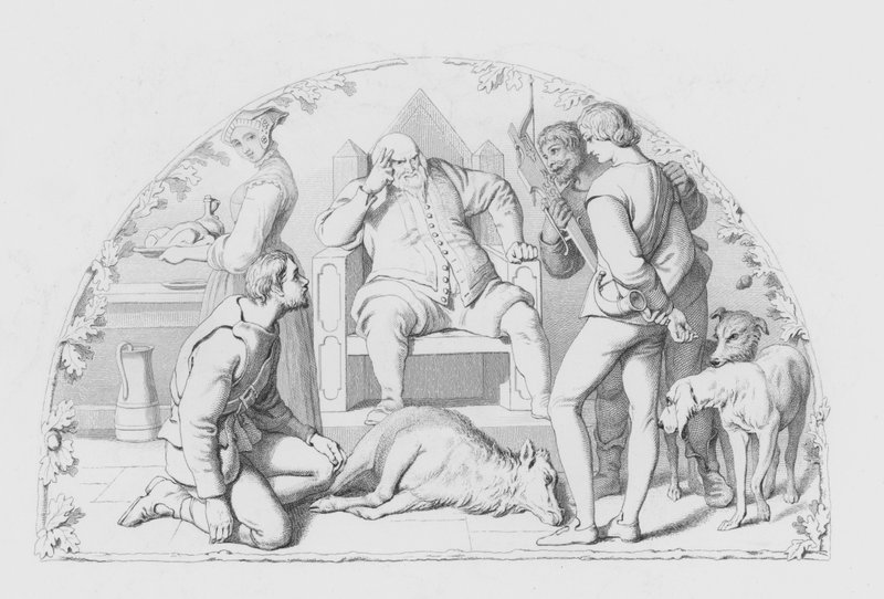 Shakespeare, Rättvisan (gravyr) av Daniel (after) Maclise