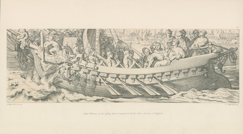 Hertig Vilhelm, i sin Galley, och åtföljd av sin flotta, går över till England av Daniel Maclise