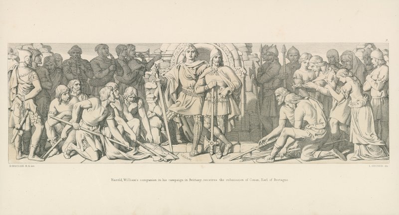 Harold, Williams följeslagare i hans kampanj i Bretagne, tar emot underkastelsen av Conan, jarl av Bretagne av Daniel Maclise