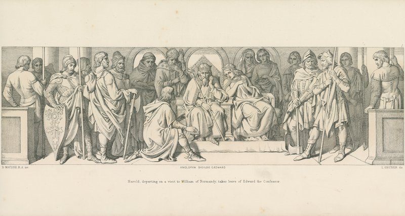 Harold, som reser på besök hos Vilhelm av Normandie, tar avsked av Edvard Bekännaren av Daniel Maclise