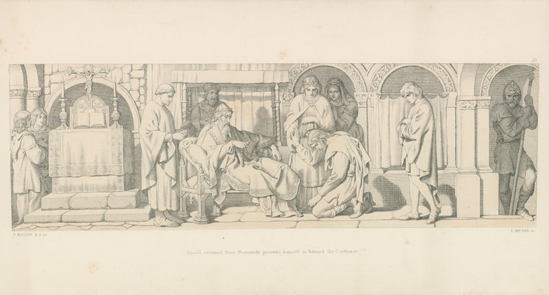 Harold, återvänd från Normandie, presenterar sig för Edward Bekännaren av Daniel Maclise
