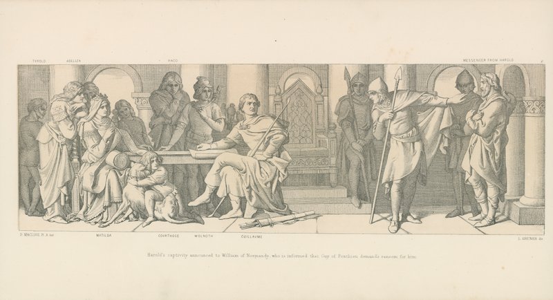Harolds fångenskap tillkännagavs för William av Normandie, som får veta att Guy av Ponthieu kräver lösen för honom av Daniel Maclise