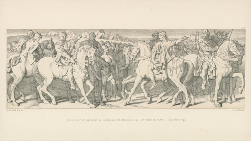 Harolds intervju med sin bror Tostig och med Hardrada, Tostig Ally, före slaget vid Stamford Bridge av Daniel Maclise