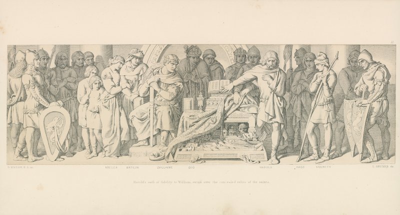 O le Tautoga a Harold o le Faamaoni ia Viliamu, Faatauto i Toega Natia a le Au Paia. av Daniel Maclise
