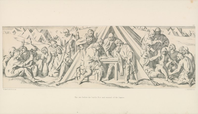 Kvällen före slaget. Saxarnas upplopp och vattensöl av Daniel Maclise