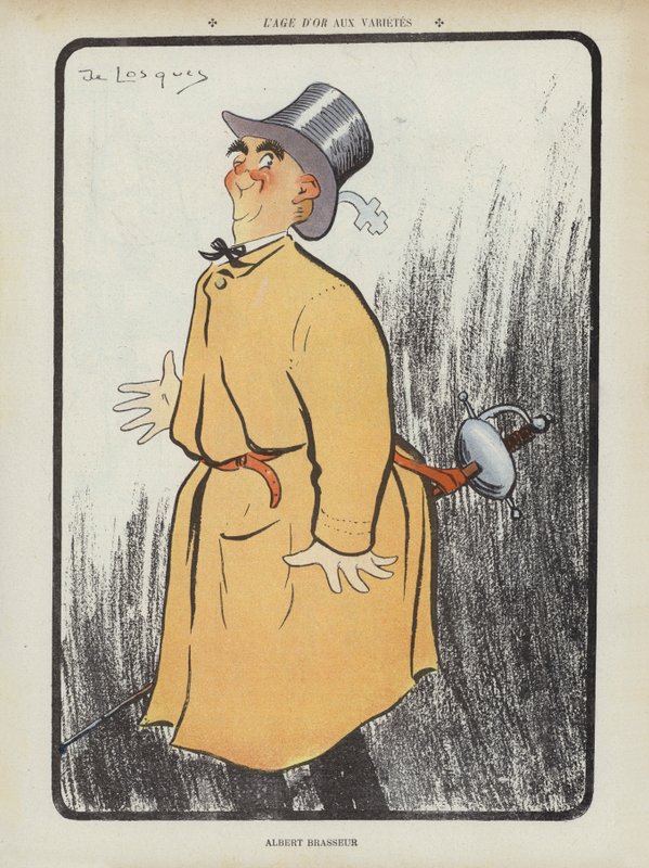 Albert Brasseur, fransk komiker och operettsångare. Illustration för Le Rire av Daniel de Losques