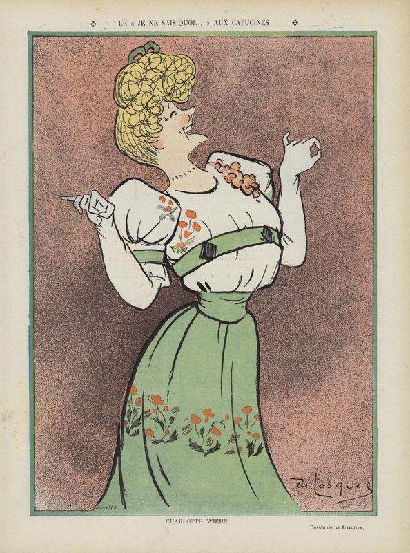 Charlotte Wiehe, dansk skådespelerska. Illustration för Le Rire av Daniel de Losques