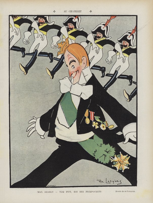Franske skådespelaren Max Dearly. Illustration för Le Rire av Daniel de Losques