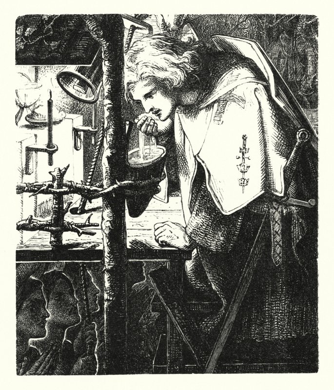 Sir Galahad (gravyr) av Dante Gabriel (after) Rossetti